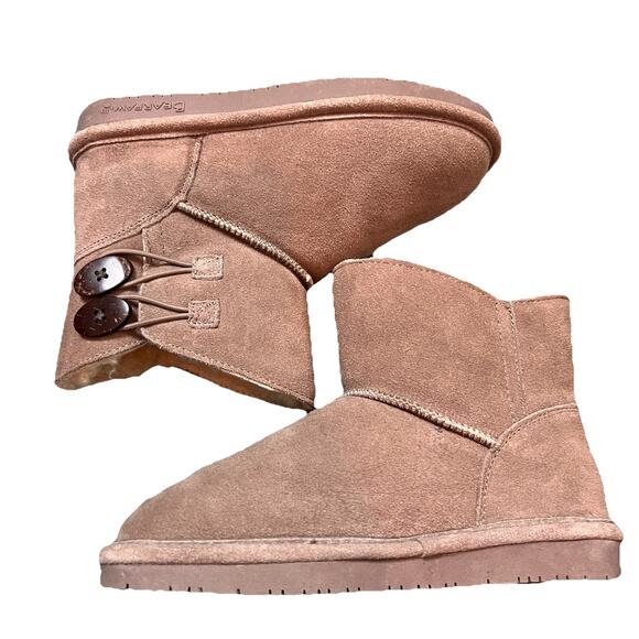 BEARPAW women's snow booties shoe size 5 Tan brown suede upper ROSY button up - Picture 2 of 8